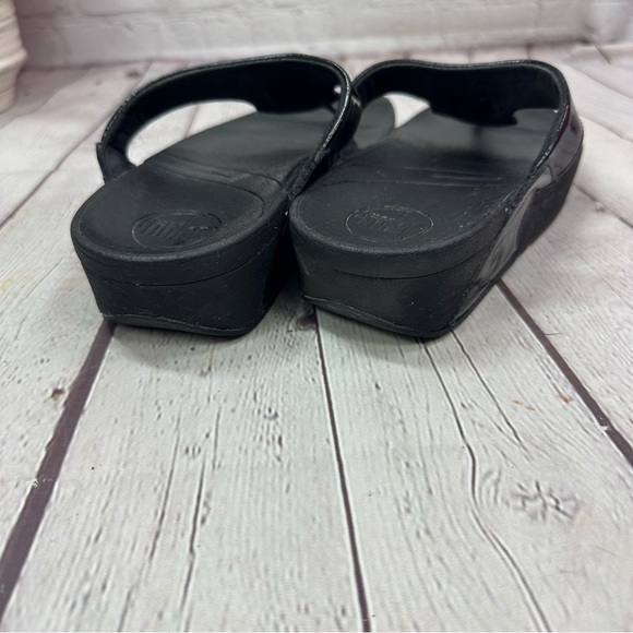 fitflop lunetta Black thong Sandals with beaded Accent wedge flip flop sz 8 - Picture 4 of 6